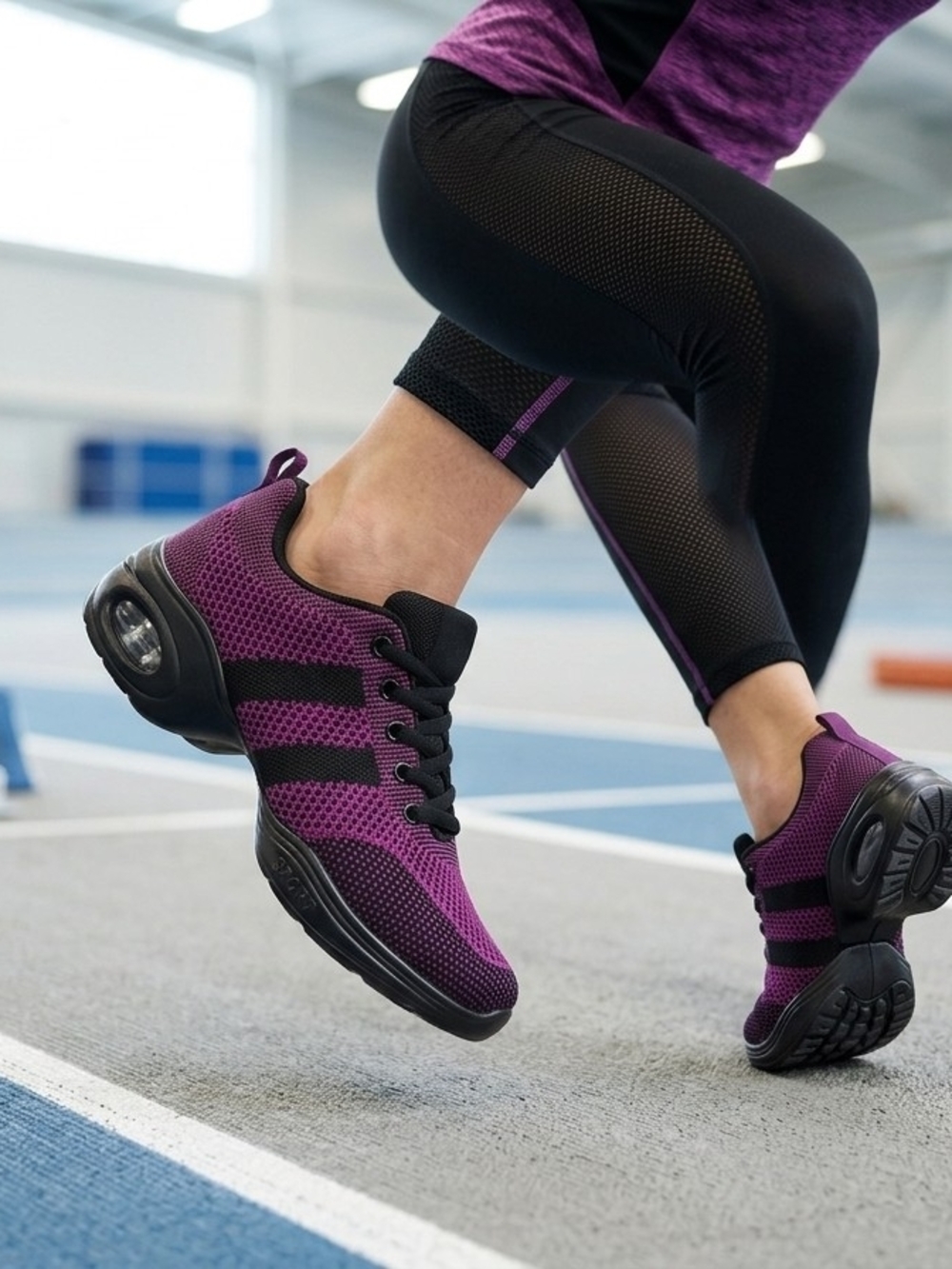 Women's Purple Mesh Athletic Sneakers with Black Accents 201